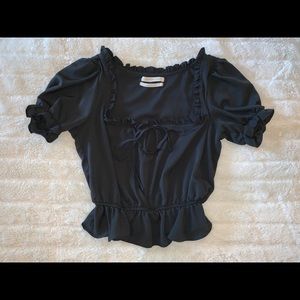 Black Cropped Urban Outiftters Tie Front Blouse